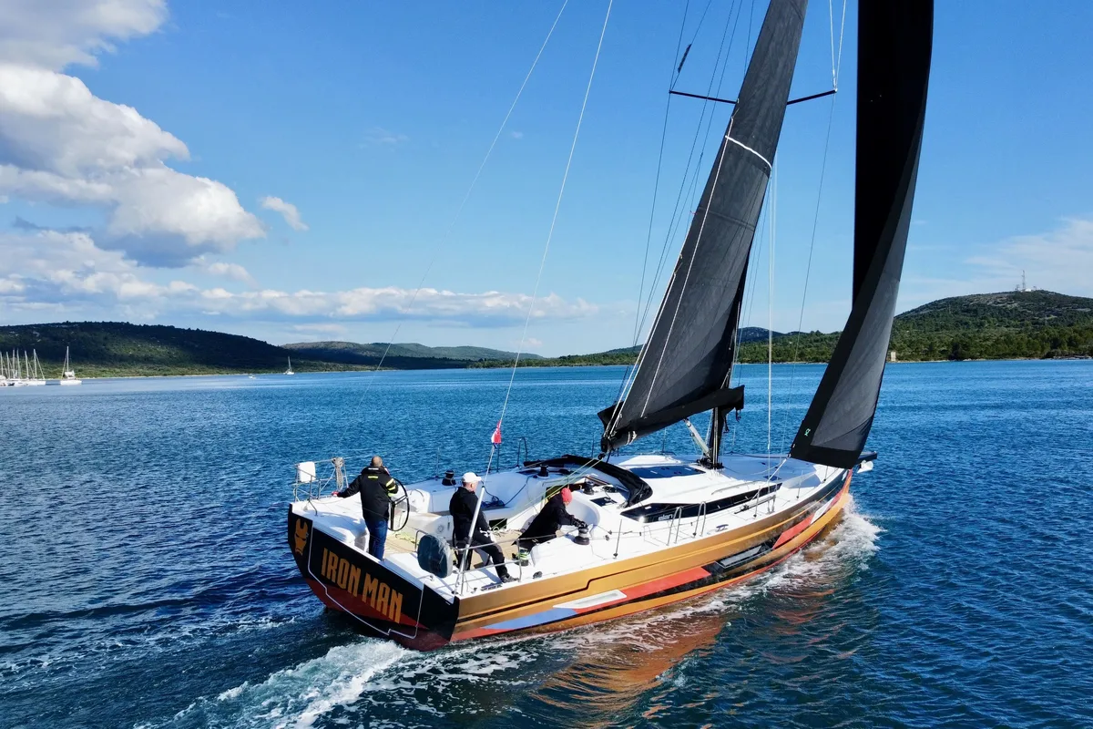 Exterior view of Iron Man, a Elan E6 sailboat at Pirovac, Croatia