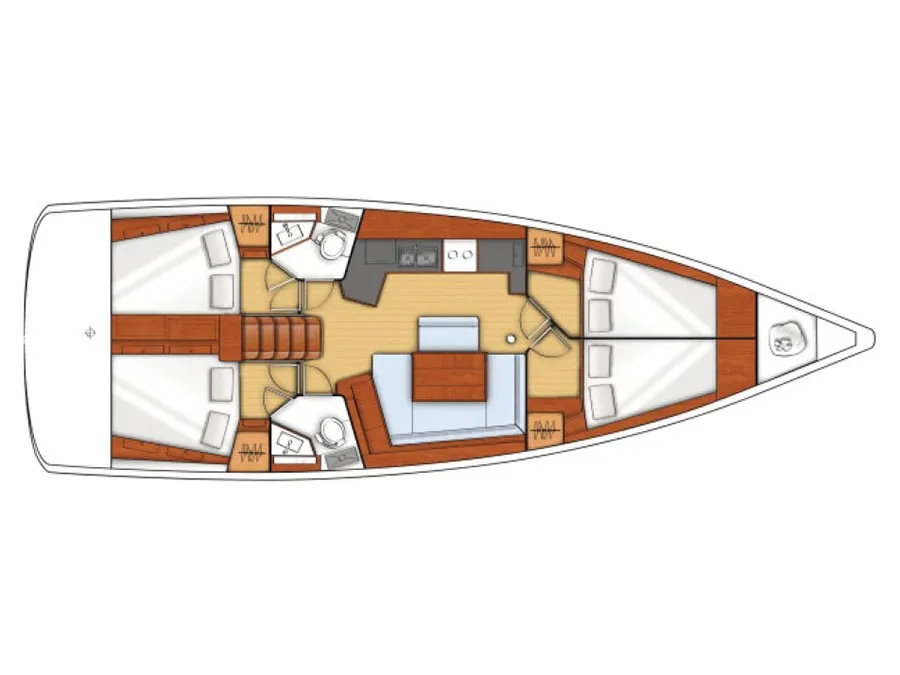 Floor plan of Nanoo, a Beneteau Oceanis 45 sailboat at Parikia, Greece