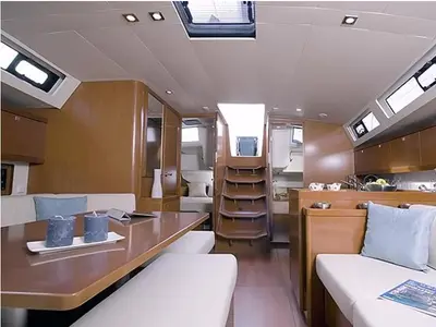 Salon of Nanoo, a Beneteau Oceanis 45 sailboat at Parikia, Greece