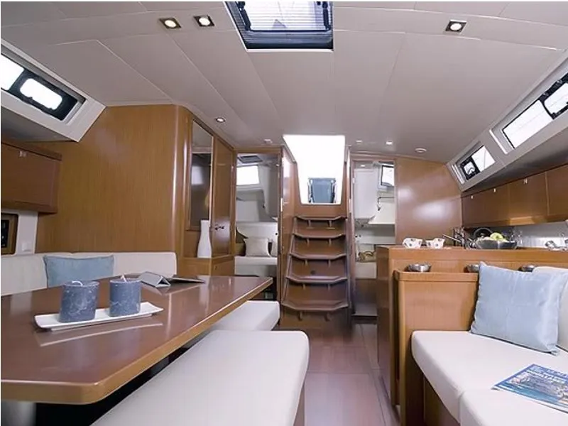 Salon of Nanoo, a Beneteau Oceanis 45 sailboat at Parikia, Greece