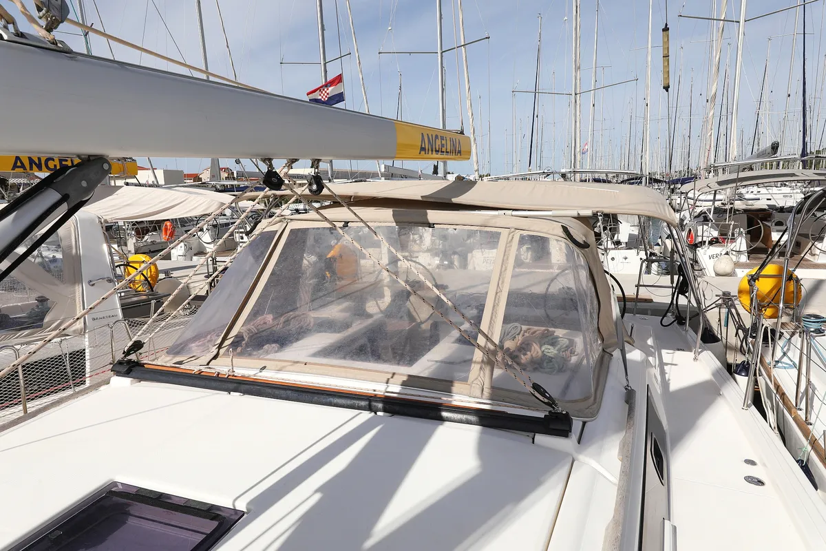 Deck of Air Princess, a Dufour 430 GL sailboat at Grad Biograd na Moru, Croatia