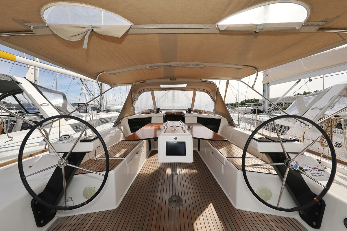 Cockpit of Air Princess, a Dufour 430 GL sailboat at Grad Biograd na Moru, Croatia