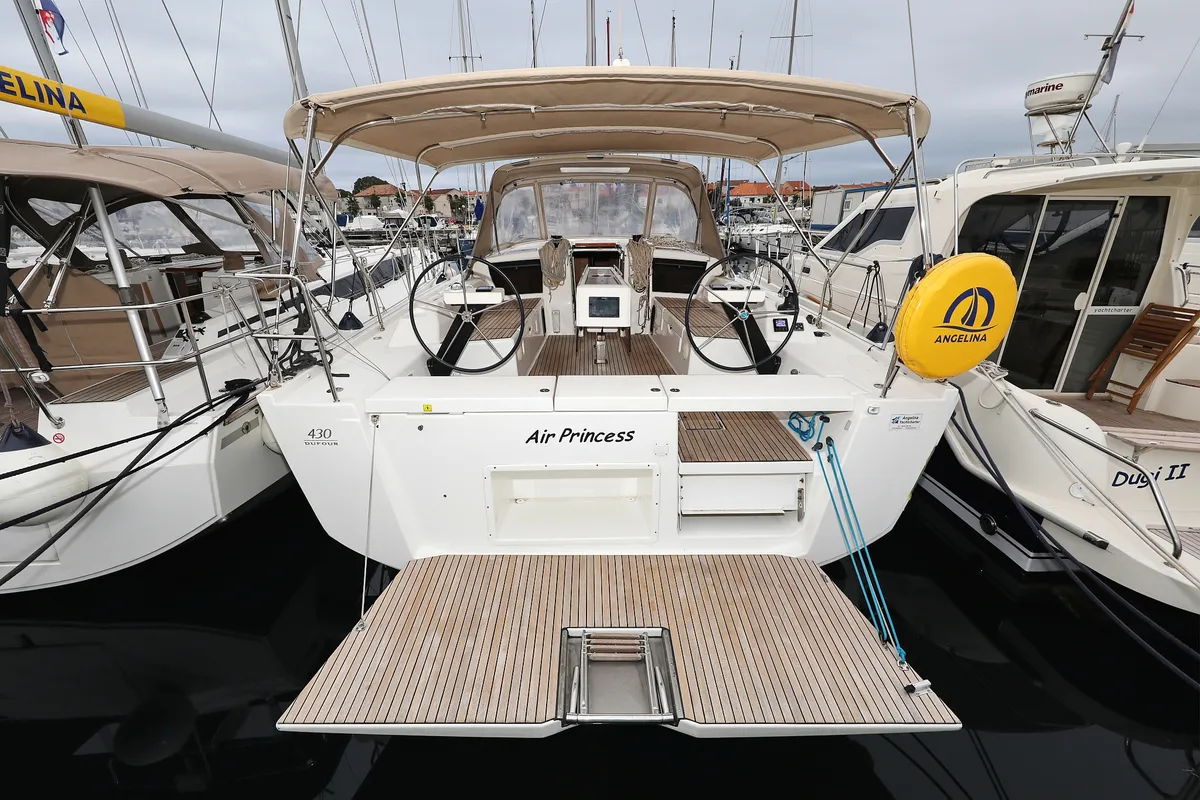 Exterior view of Air Princess, a Dufour 430 GL sailboat at Grad Biograd na Moru, Croatia