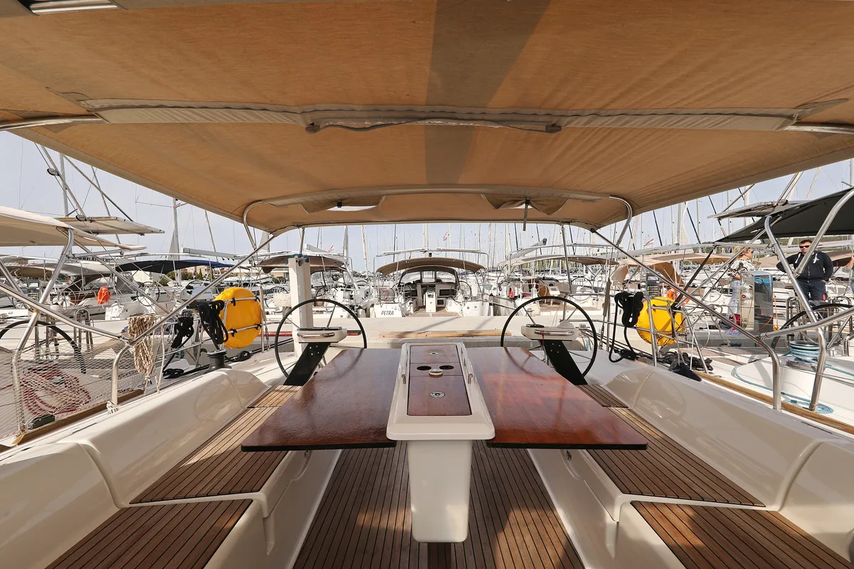 Cockpit of Air Princess, a Dufour 430 GL sailboat at Grad Biograd na Moru, Croatia