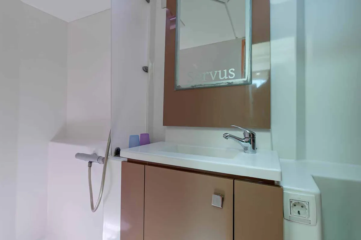 Head on Servus, a Fountaine Pajot Lucia 40 catamaran at Kontokali, Greece