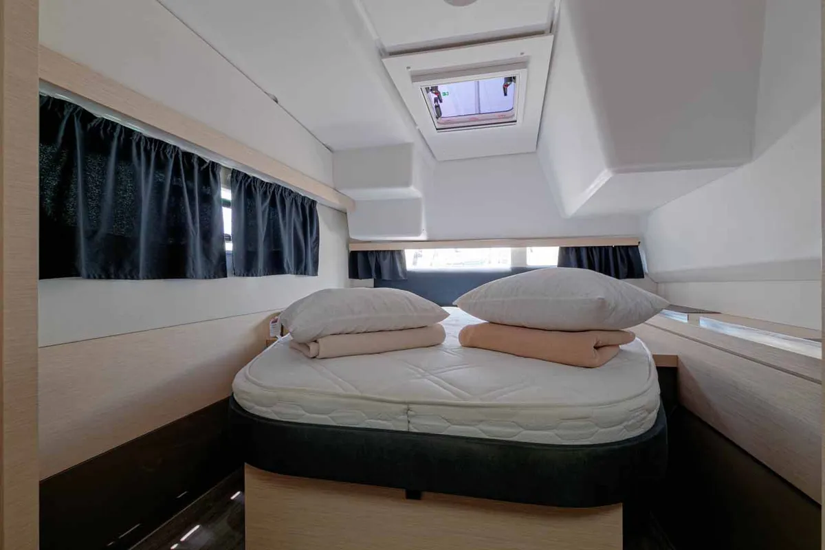 Cabin on Servus, a Fountaine Pajot Lucia 40 catamaran at Kontokali, Greece