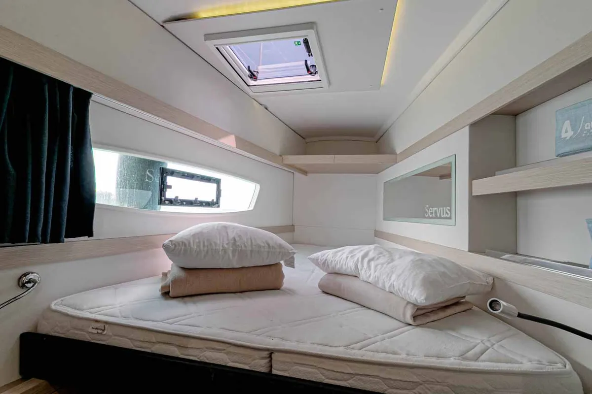 Cabin on Servus, a Fountaine Pajot Lucia 40 catamaran at Kontokali, Greece