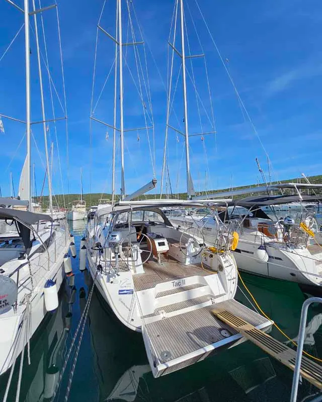 Cockpit of Tac II, a Bavaria Cruiser 46 sailboat at Punat, Croatia
