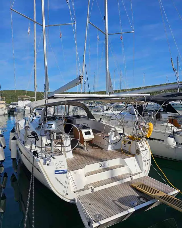 Cockpit of Tac II, a Bavaria Cruiser 46 sailboat at Punat, Croatia