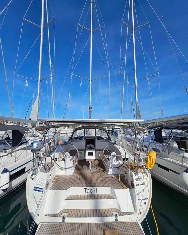 Cockpit of Tac II, a Bavaria Cruiser 46 sailboat at Punat, Croatia
