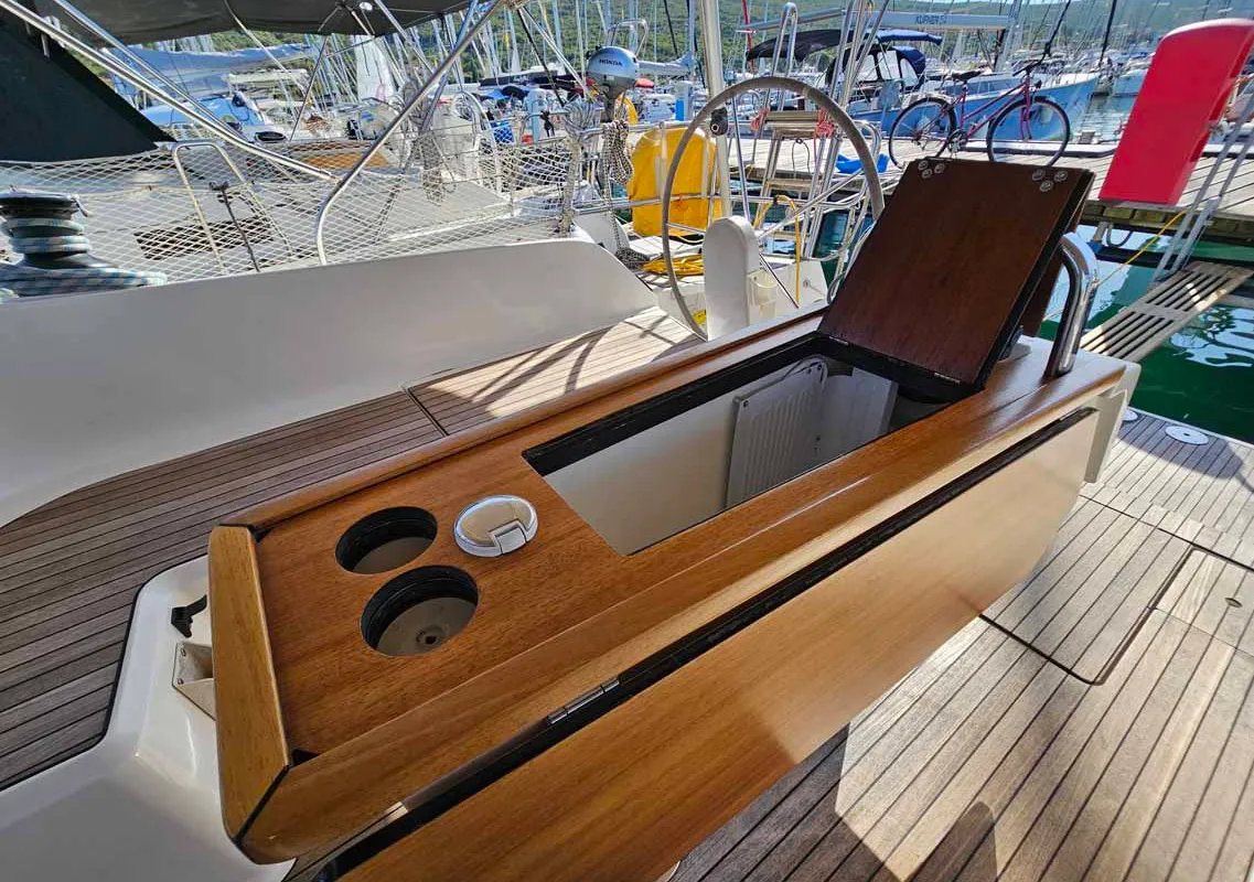 Cockpit of Tac II, a Bavaria Cruiser 46 sailboat at Punat, Croatia