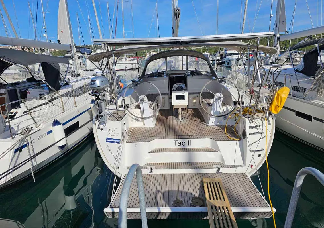 Cockpit of Tac II, a Bavaria Cruiser 46 sailboat at Punat, Croatia