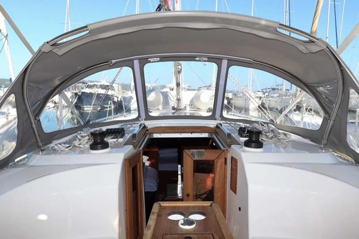 Deck of Aria, a Bavaria Cruiser 34 sailboat at Grad Biograd na Moru, Croatia