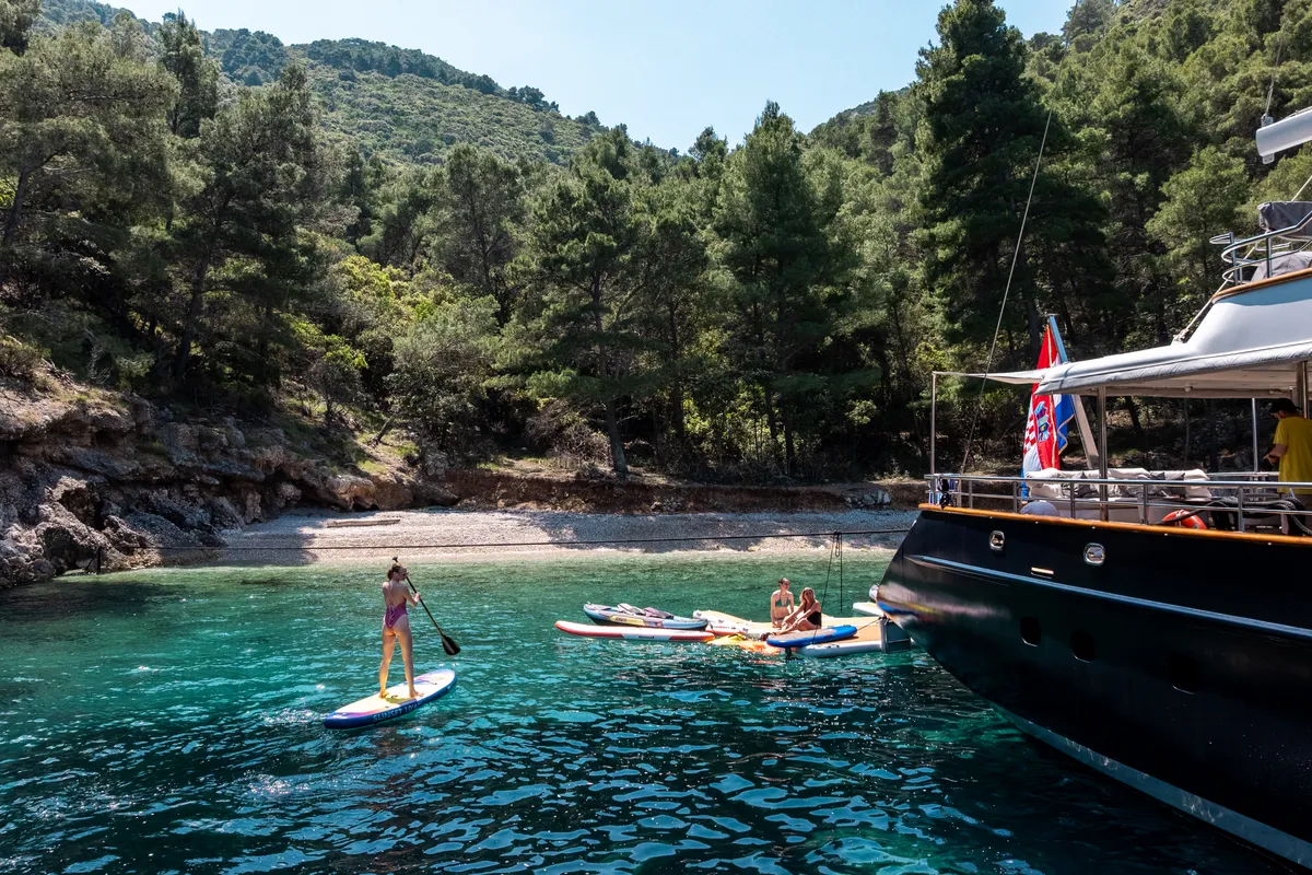 Exterior view of Dalmatino, a Gulet Luxury Sailing Yacht sailboat at Split, Croatia