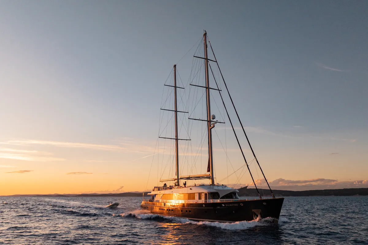 Exterior view of Dalmatino, a Gulet Luxury Sailing Yacht sailboat at Split, Croatia