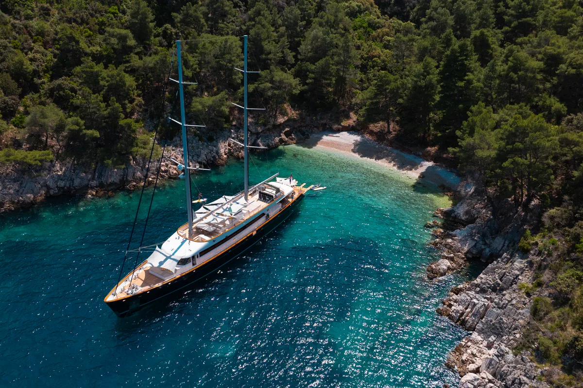 Exterior view of Dalmatino, a Gulet Luxury Sailing Yacht sailboat at Split, Croatia