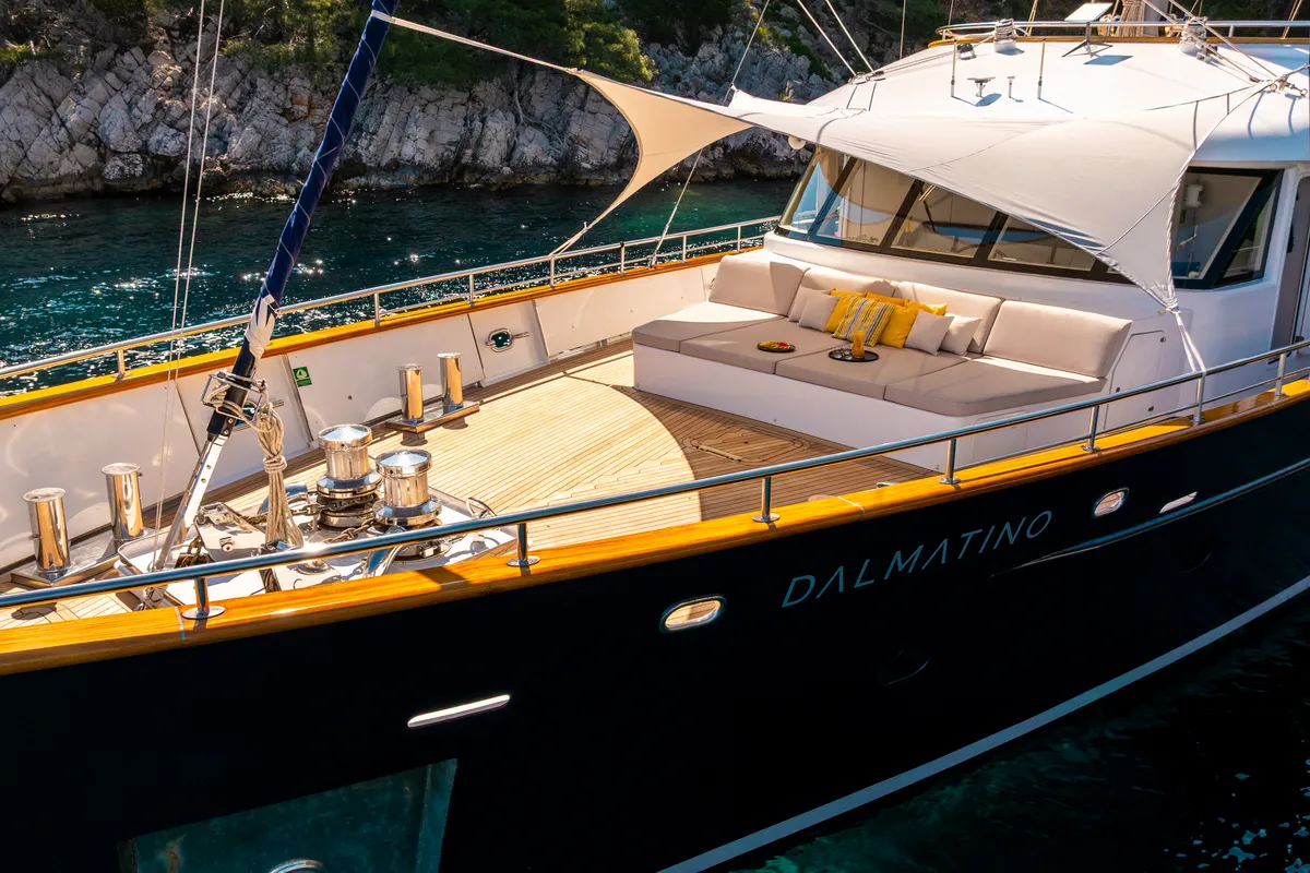 Exterior view of Dalmatino, a Gulet Luxury Sailing Yacht sailboat at Split, Croatia