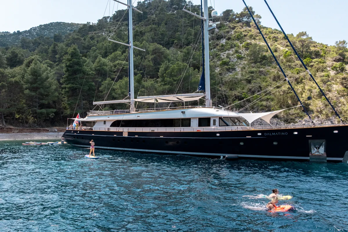 Exterior view of Dalmatino, a Gulet Luxury Sailing Yacht sailboat at Split, Croatia