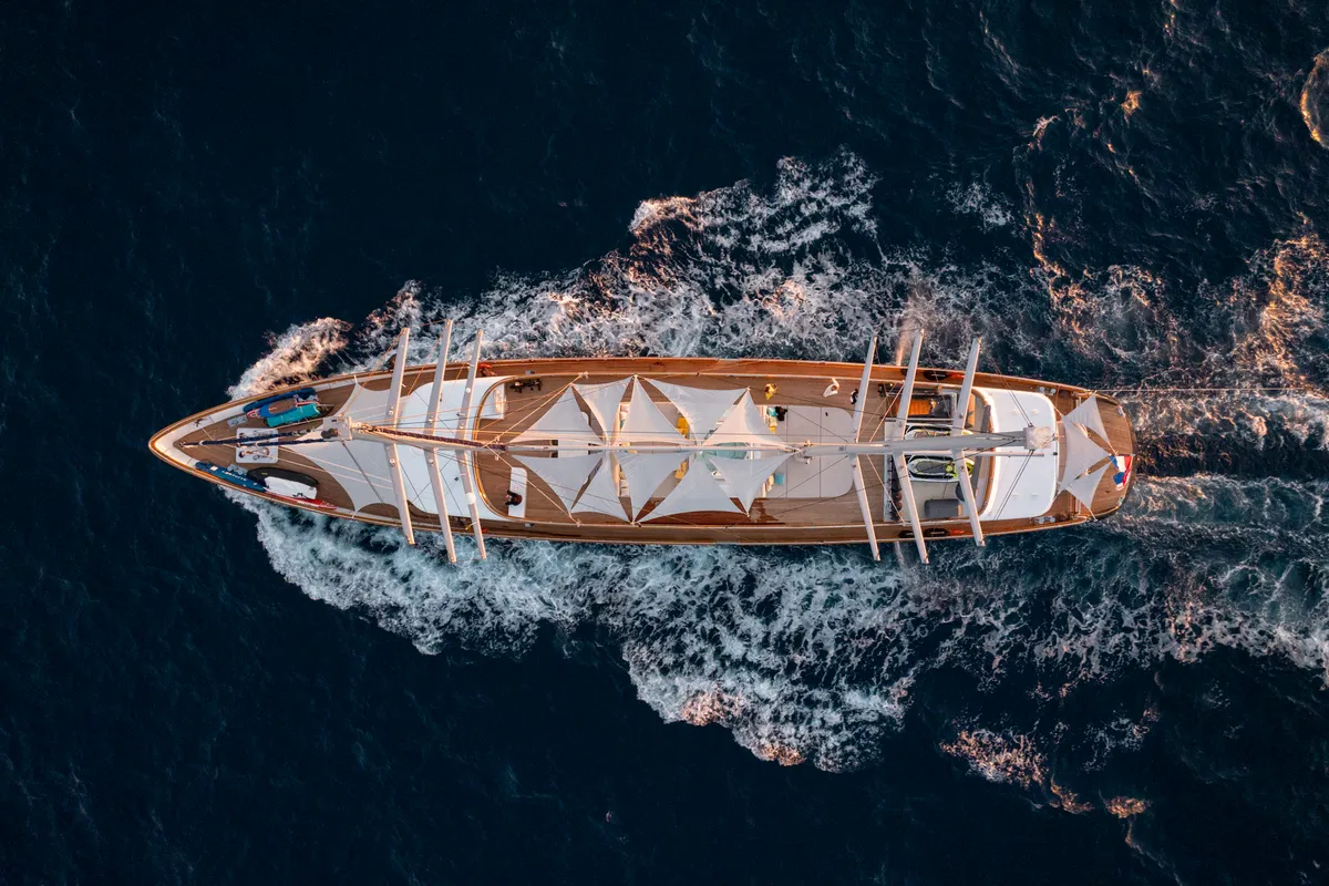 Exterior view of Dalmatino, a Gulet Luxury Sailing Yacht sailboat at Split, Croatia