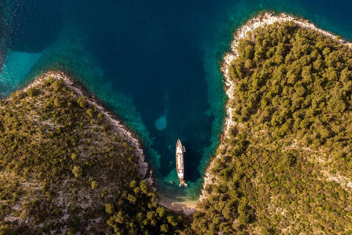 Exterior view of Dalmatino, a Gulet Luxury Sailing Yacht sailboat at Split, Croatia