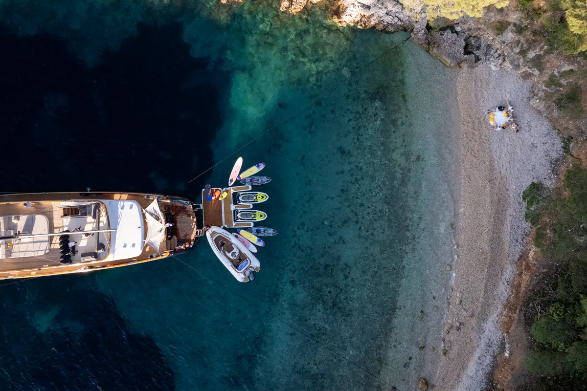 Exterior view of Dalmatino, a Gulet Luxury Sailing Yacht sailboat at Split, Croatia