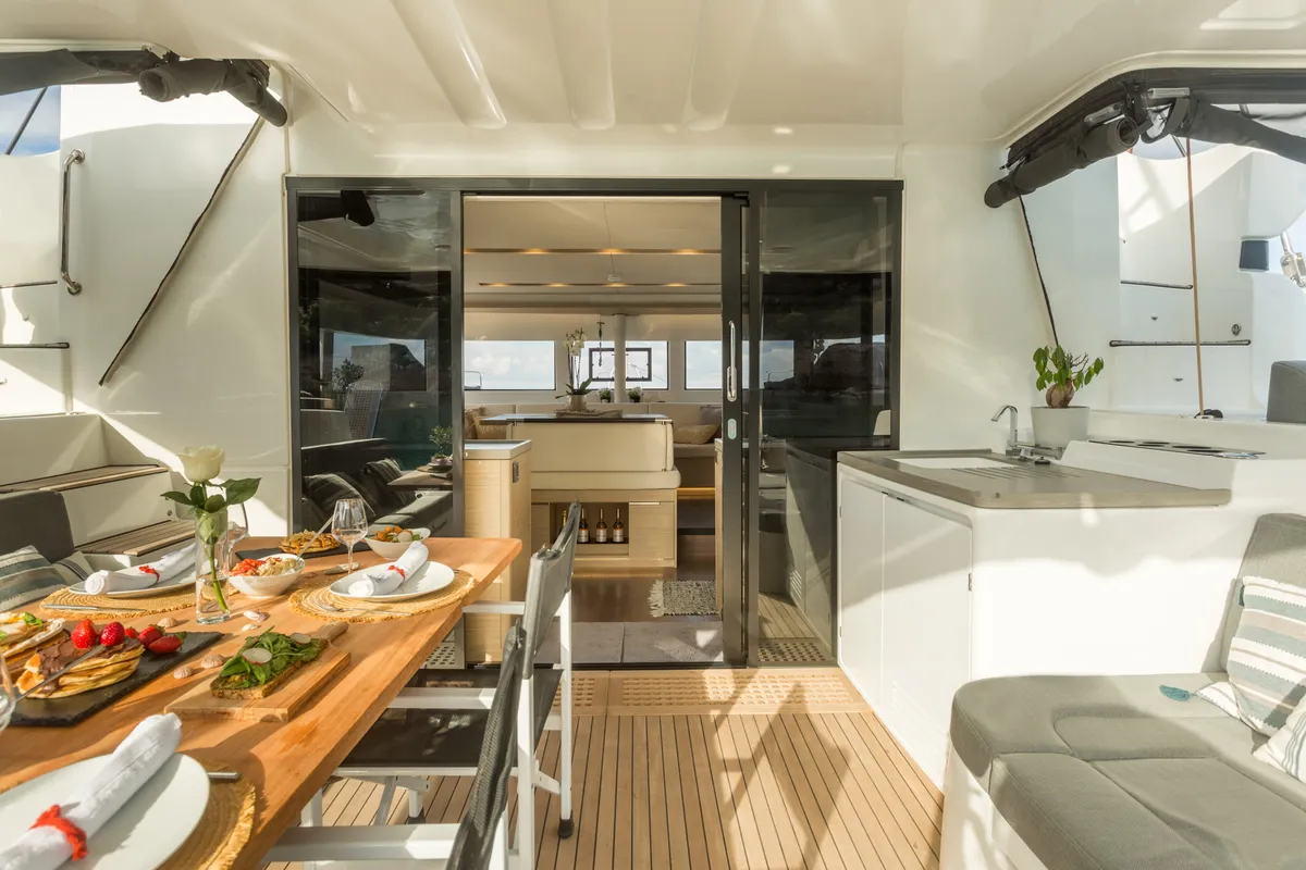Deck of JEWEL, a Lagoon 51 catamaran at Athens, Greece