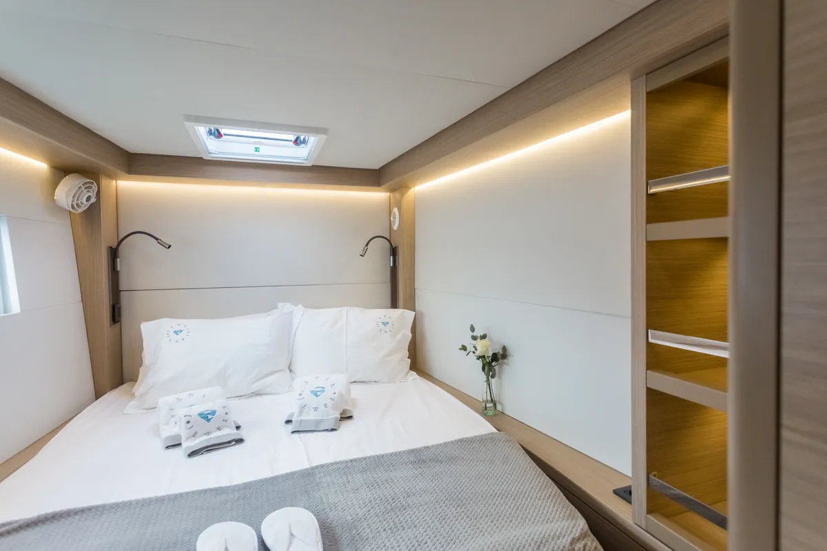 Cabin on JEWEL, a Lagoon 51 catamaran at Athens, Greece