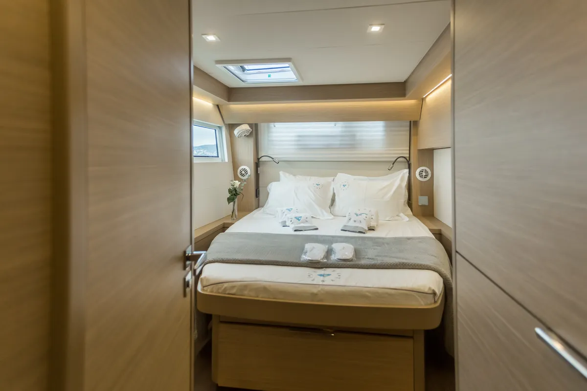 Cabin on JEWEL, a Lagoon 51 catamaran at Athens, Greece