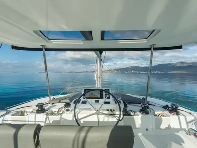 Cockpit of JEWEL, a Lagoon 51 catamaran at Athens, Greece