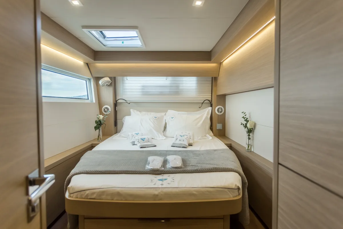 Cabin on JEWEL, a Lagoon 51 catamaran at Athens, Greece
