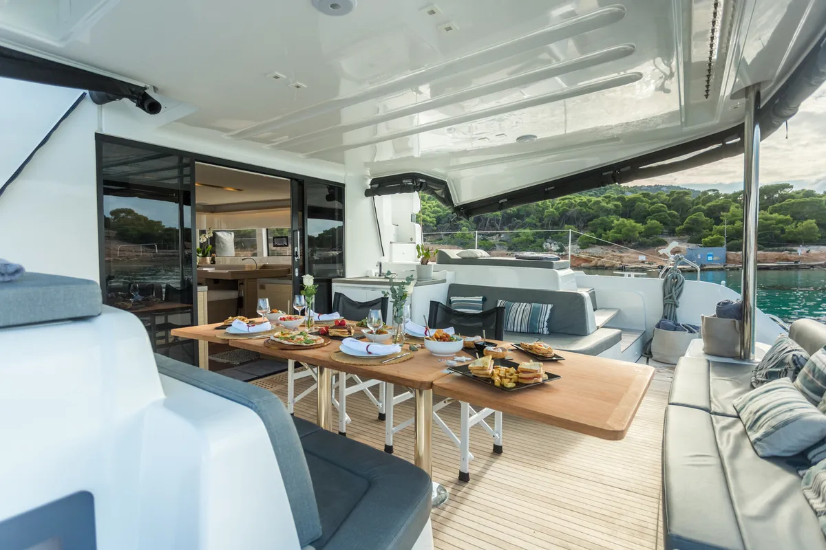 Deck of JEWEL, a Lagoon 51 catamaran at Athens, Greece