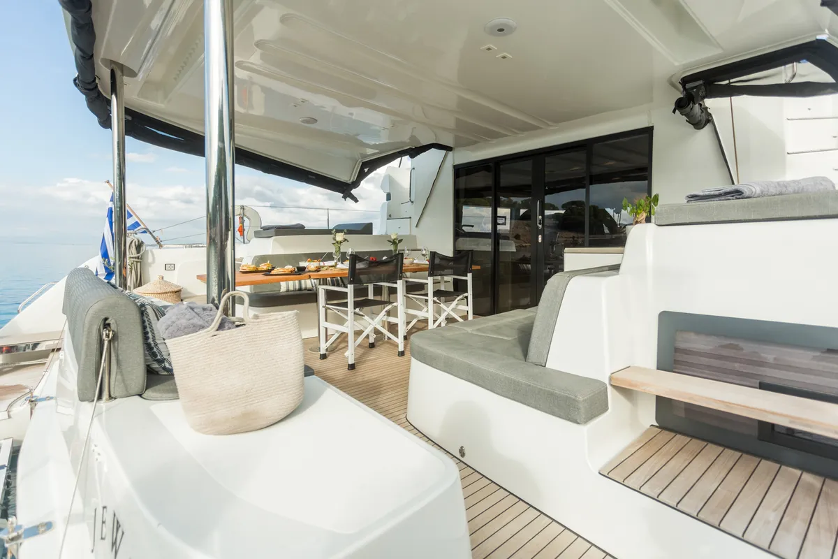 Deck of JEWEL, a Lagoon 51 catamaran at Athens, Greece