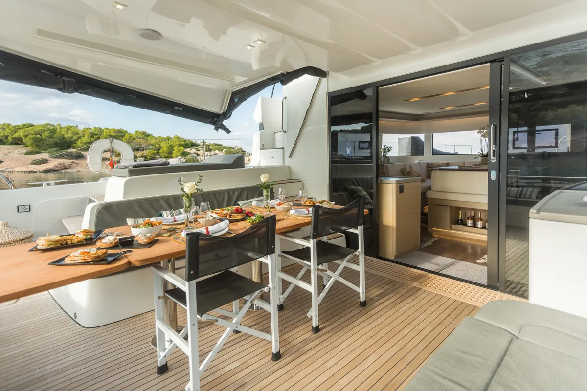 Deck of JEWEL, a Lagoon 51 catamaran at Athens, Greece