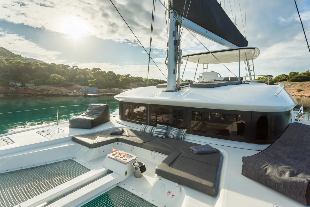 Deck of JEWEL, a Lagoon 51 catamaran at Athens, Greece