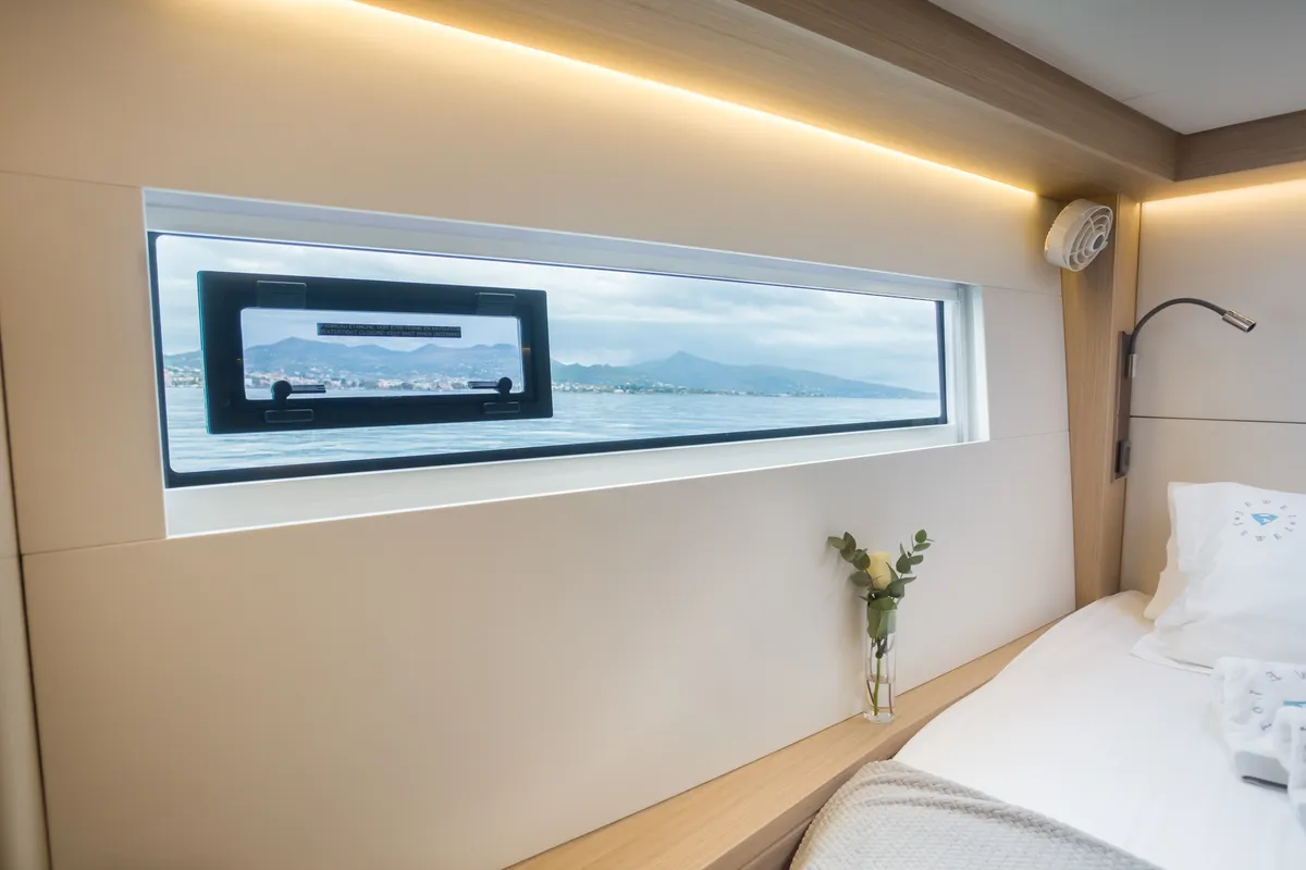 Cabin on JEWEL, a Lagoon 51 catamaran at Athens, Greece