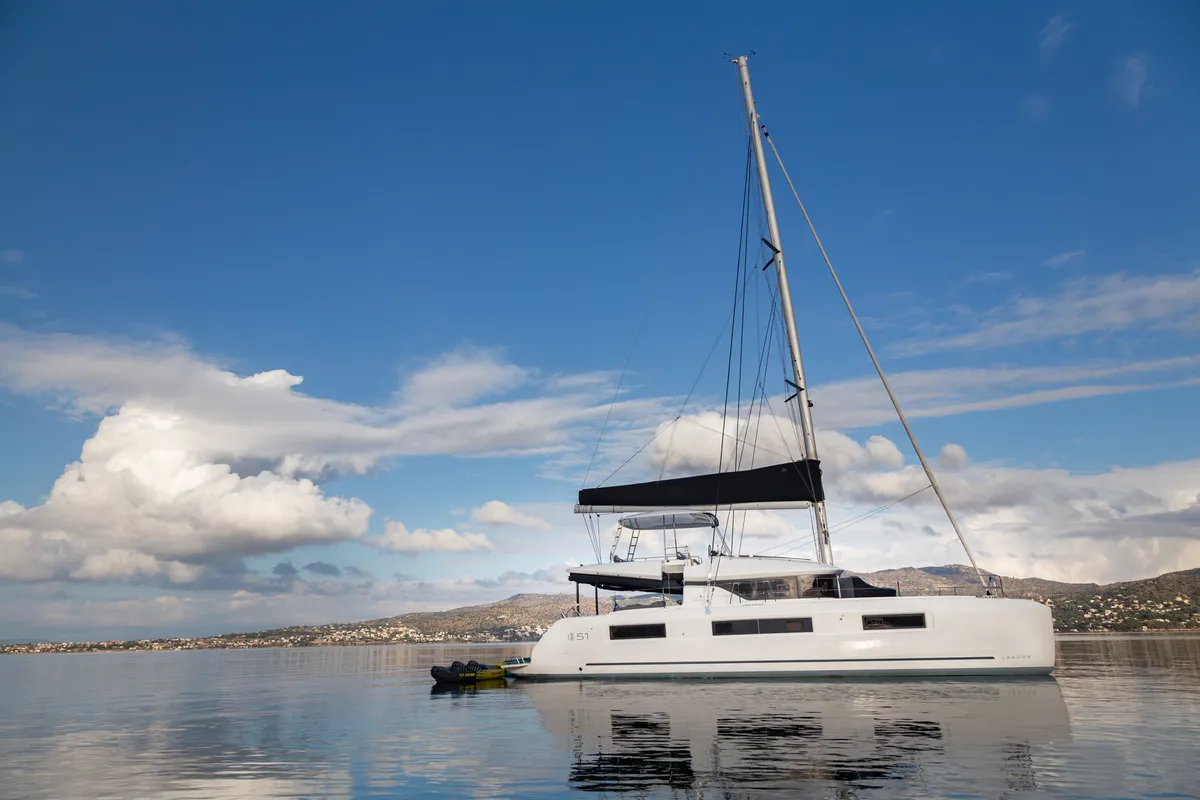 Exterior view of JEWEL, a Lagoon 51 catamaran at Athens, Greece