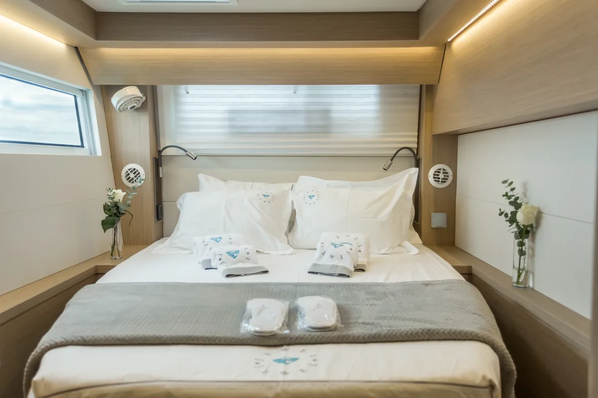 Cabin on JEWEL, a Lagoon 51 catamaran at Athens, Greece