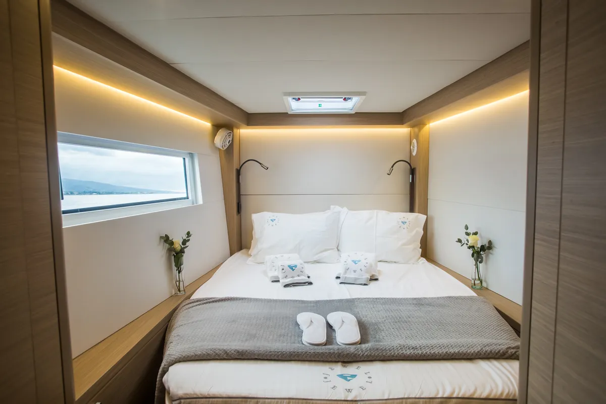 Cabin on JEWEL, a Lagoon 51 catamaran at Athens, Greece