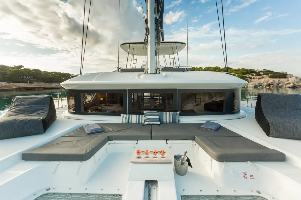 Deck of JEWEL, a Lagoon 51 catamaran at Athens, Greece