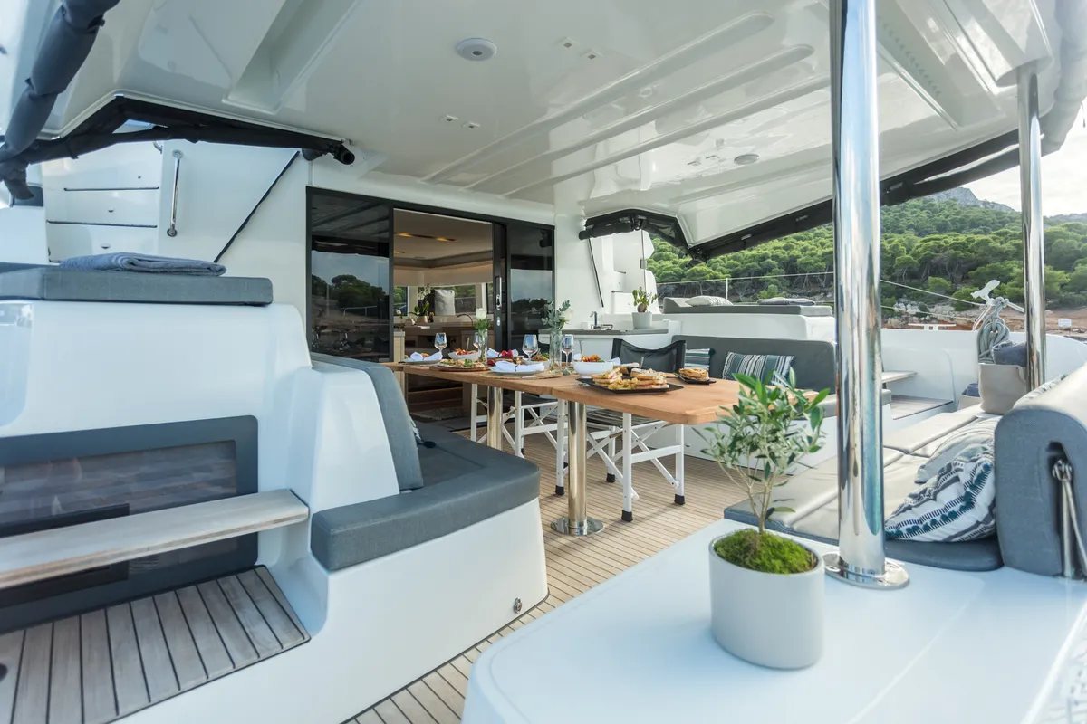 Deck of JEWEL, a Lagoon 51 catamaran at Athens, Greece