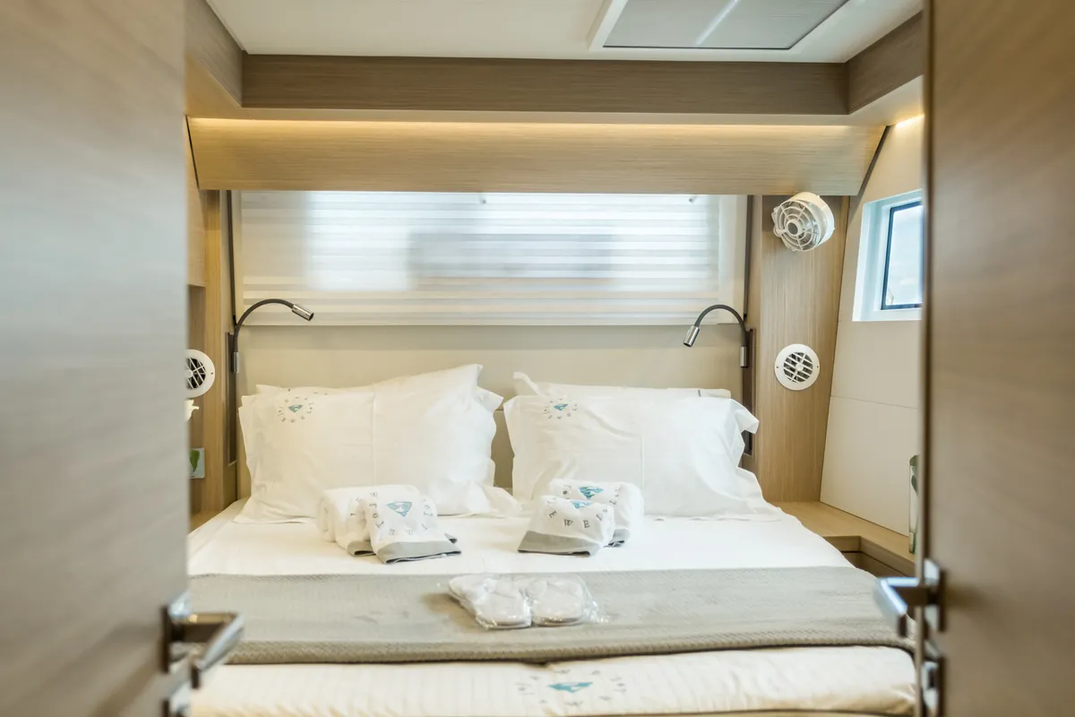 Cabin on JEWEL, a Lagoon 51 catamaran at Athens, Greece