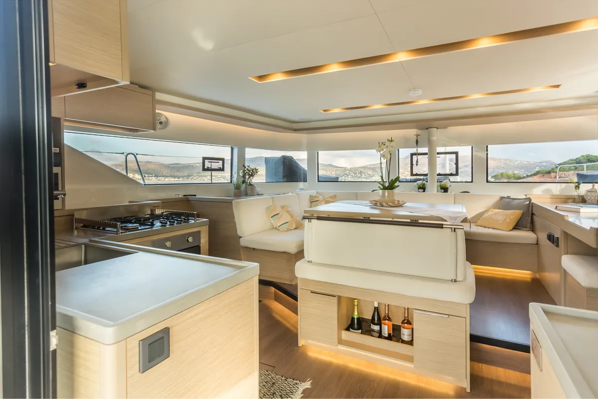 Galley of JEWEL, a Lagoon 51 catamaran at Athens, Greece
