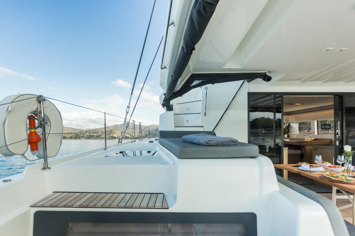 Deck of JEWEL, a Lagoon 51 catamaran at Athens, Greece