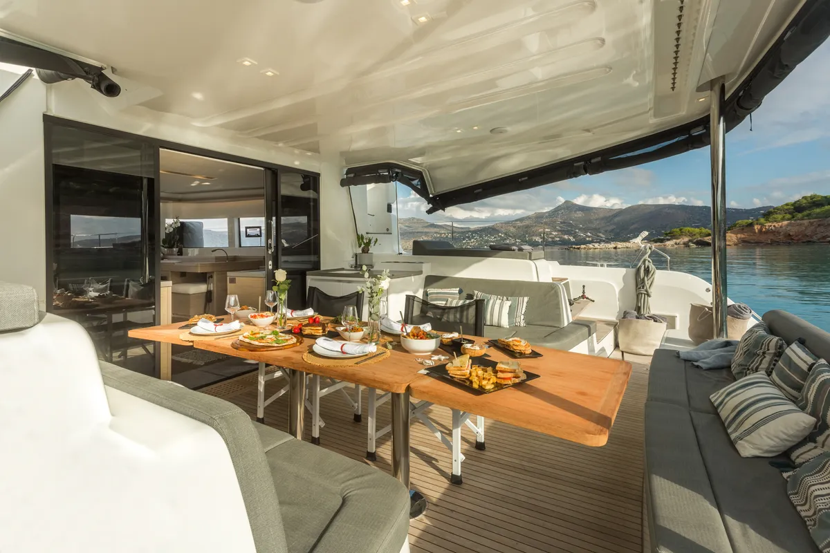 Deck of JEWEL, a Lagoon 51 catamaran at Athens, Greece