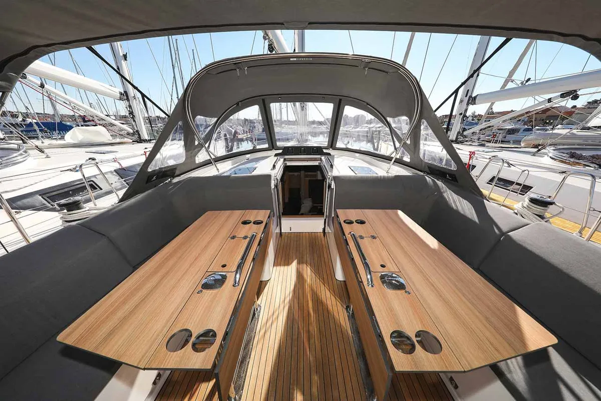 Cockpit of Delizia, a Bavaria C46 sailboat at Grad Biograd na Moru, Croatia