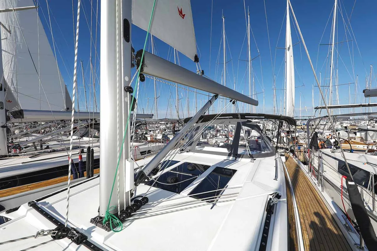 Deck of Delizia, a Bavaria C46 sailboat at Grad Biograd na Moru, Croatia
