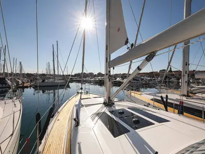 Deck of Delizia, a Bavaria C46 sailboat at Grad Biograd na Moru, Croatia