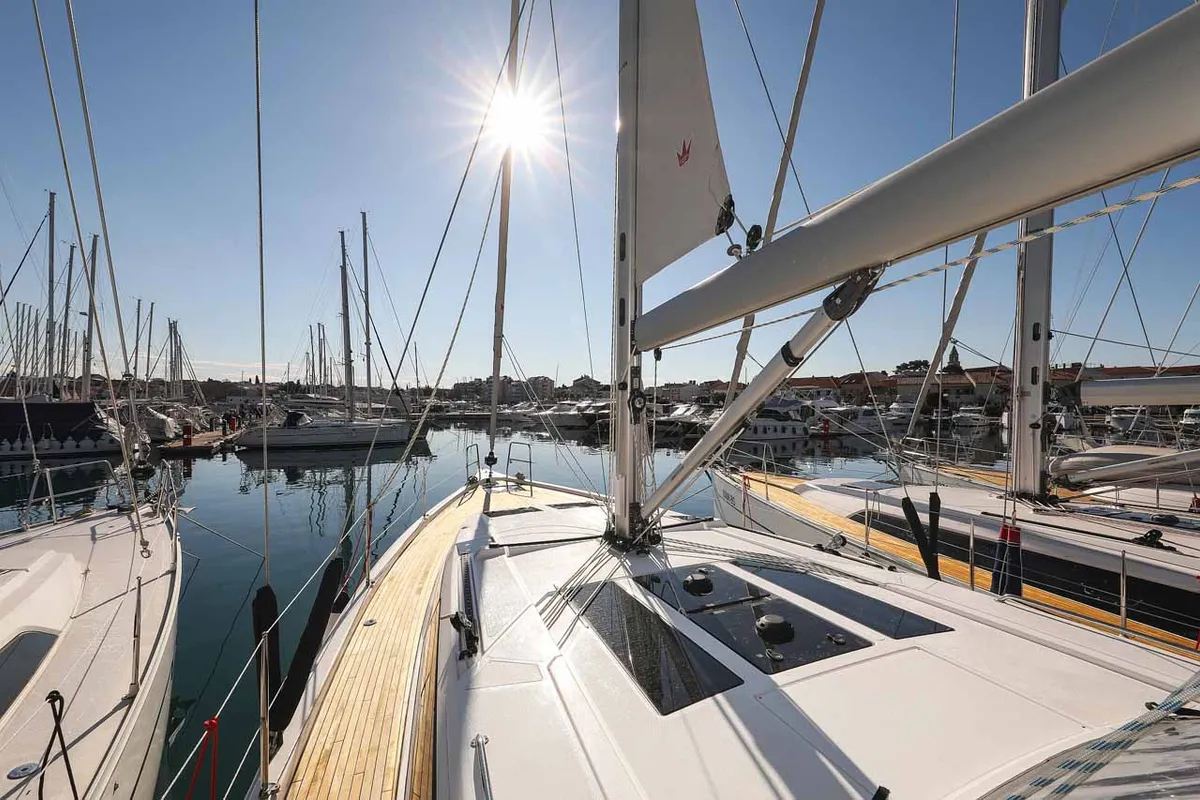 Deck of Delizia, a Bavaria C46 sailboat at Grad Biograd na Moru, Croatia