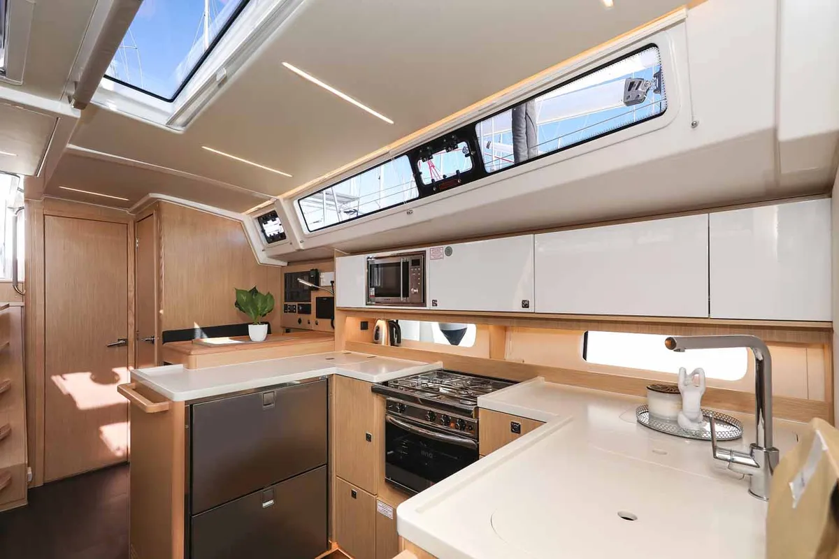 Galley of Delizia, a Bavaria C46 sailboat at Grad Biograd na Moru, Croatia