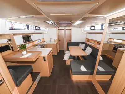 Salon of Delizia, a Bavaria C46 sailboat at Grad Biograd na Moru, Croatia